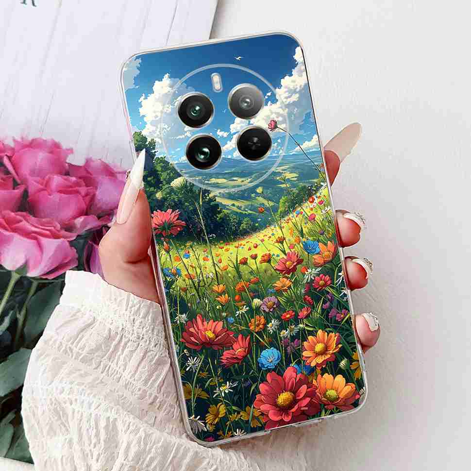 For Realme 12 Pro RMX3842 6.7" Summer Lotus Cute Cat Soft Silicone TPU Cover For Realme 12Pro+ 12Pro Plus RMX3840 Bumper Shell