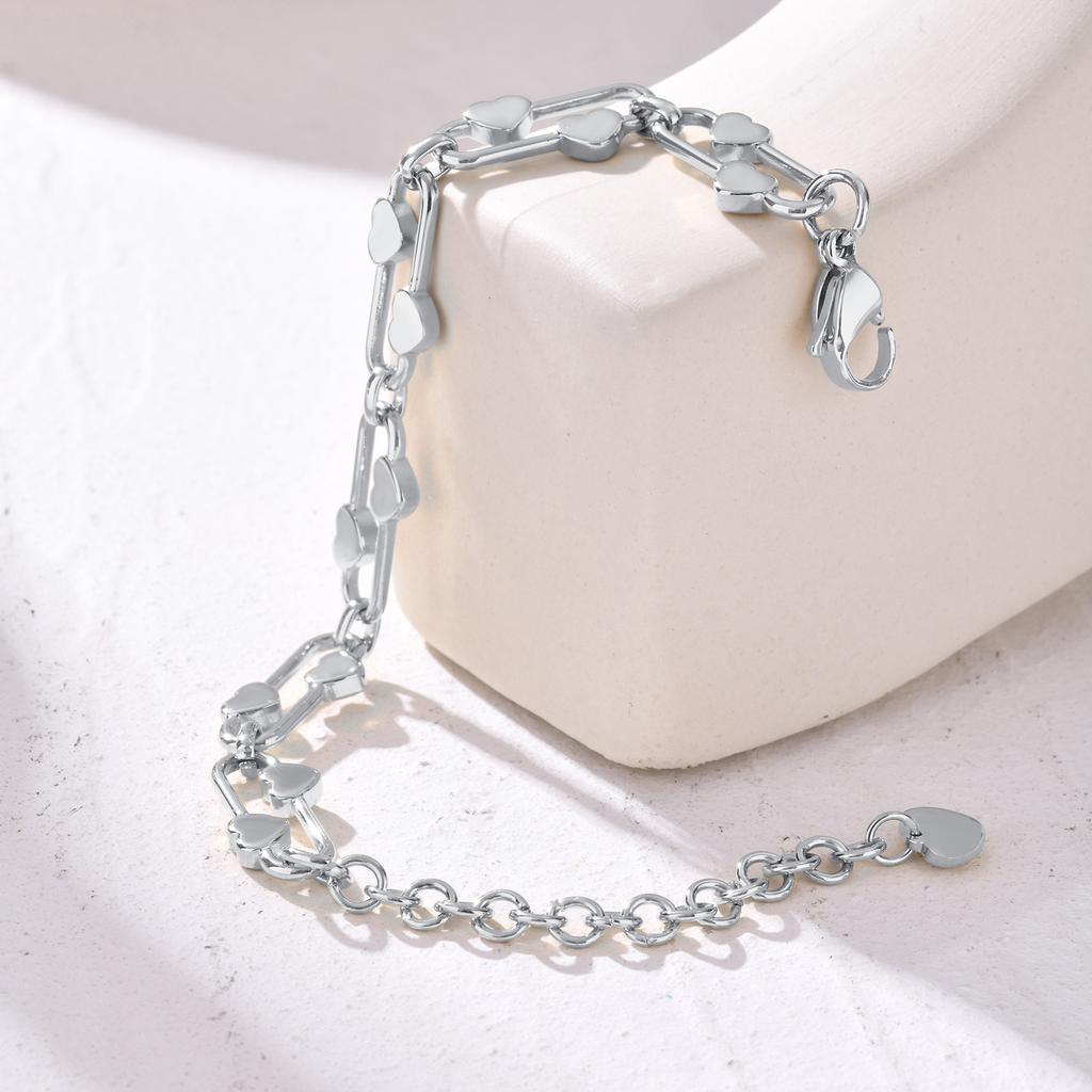 Woman Chain Bracelet For Girls Dainty Stainless Steel Jewelry Heart Links Wristband Mom Girlfriend Valentine's Day Gift