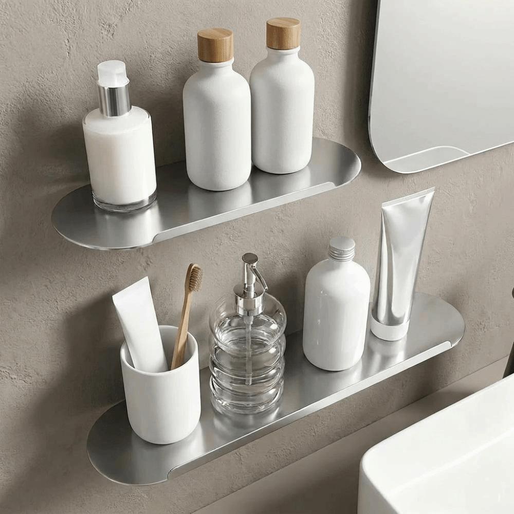 Stainless Steel Wall Floating Shelf Wall Mounted Spice Rack Simple Bathroom Storage Rack Kitchen