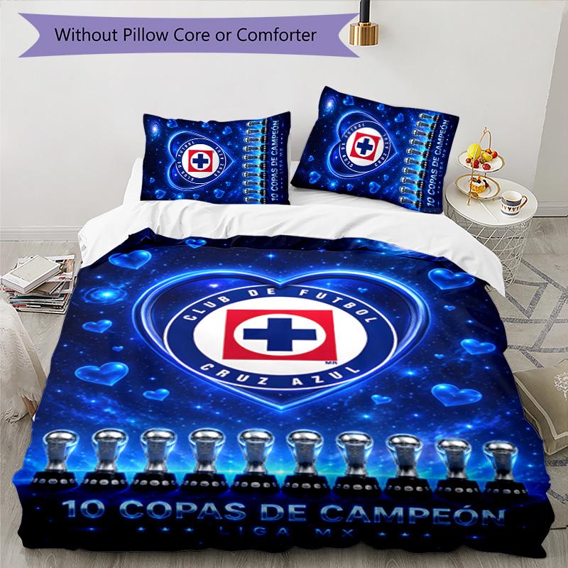 Cruz Azul Themed 3pcs Bedding Set Duvet Cover Closure Includes 1 Duvet Cover & 2 Pillowcases for All Seasons Bedroom Home Dorm Decor