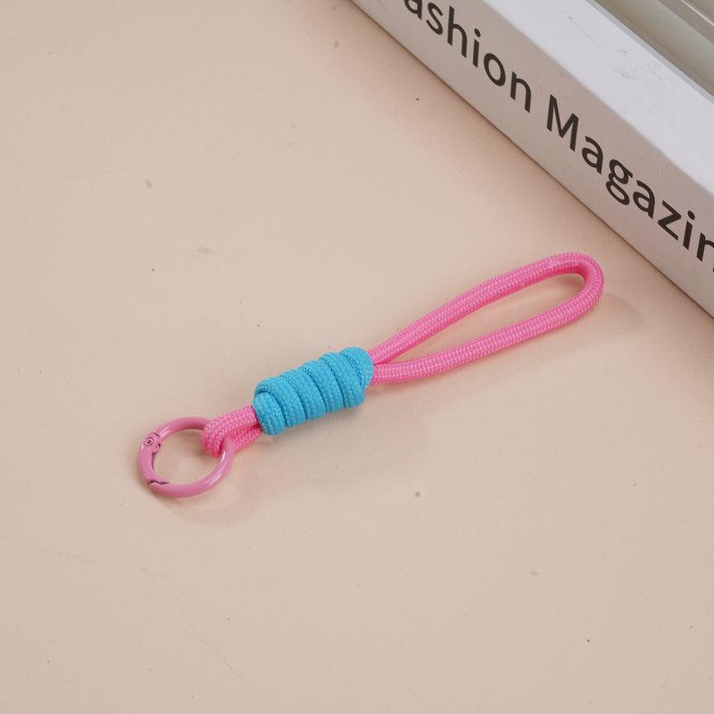 Multifunctional Color Block Woven Lanyard Keychain with Cartoon Plush Bag and Perler Bead Pendant
