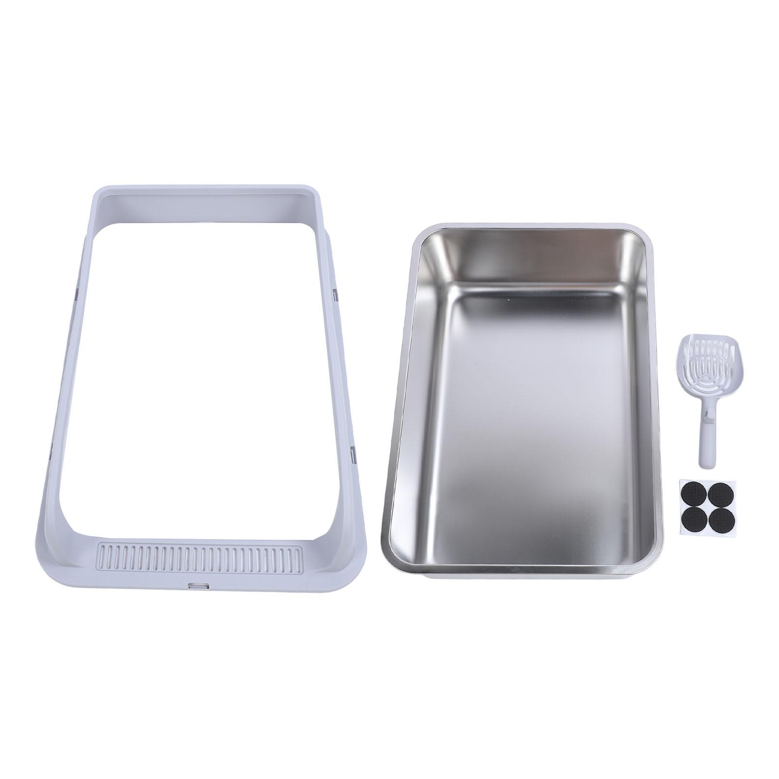 

Кошачий туалет из нержавеющей стали с контролем запаха, высокие борта, металлический туалет, против утечки мочи, легкая очистка Gray Small 60x40x25cm /23.62x1