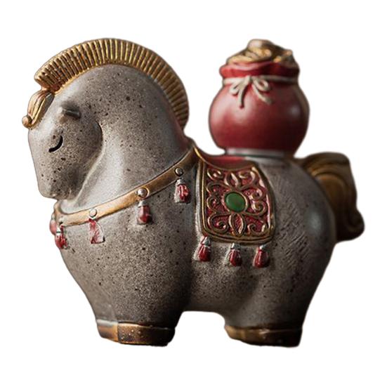Money Horse Tea Pet with Thermal Color Change Resin Tea Table Ornament with Wealth Blessing Traditional Chinese Desk Decor