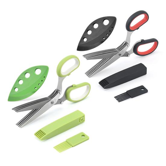 5 Stainless Steel Blades Herb Scissors Green Onion Scissors with Cleaning