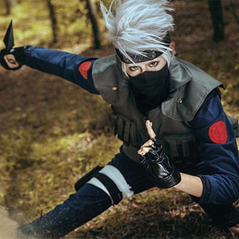 Anime Vierde Hokage Kakashi Hatake Cosplay Kostuum Voor Jonge Ninja, Inclusief Pruik.