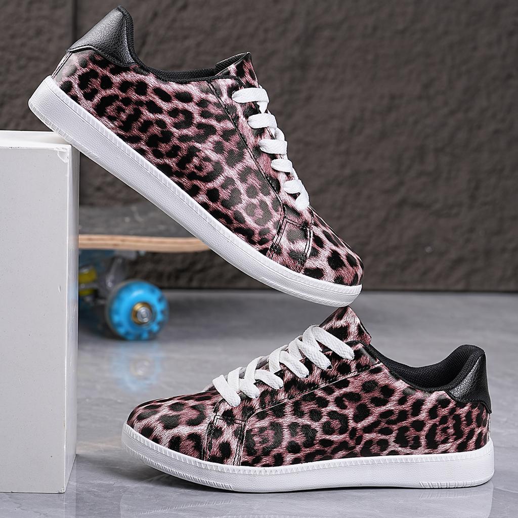 Fashion Plus Women Sneakers Breathable Students Casual Shoes Sports for Girls Flat Leather Leopard Print Shoes Vulcanize Desginer 2025