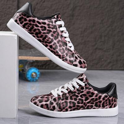 Plus Women Sneakers Breathable Students Casual Shoes Sports for Girls Flat Leather Leopard Print Shoes Vulcanize Desginer 2025