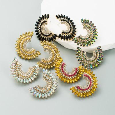 Women Hoop Earring Geometric Half Round Alloy Full Crystal Temperament High Quality Earrings