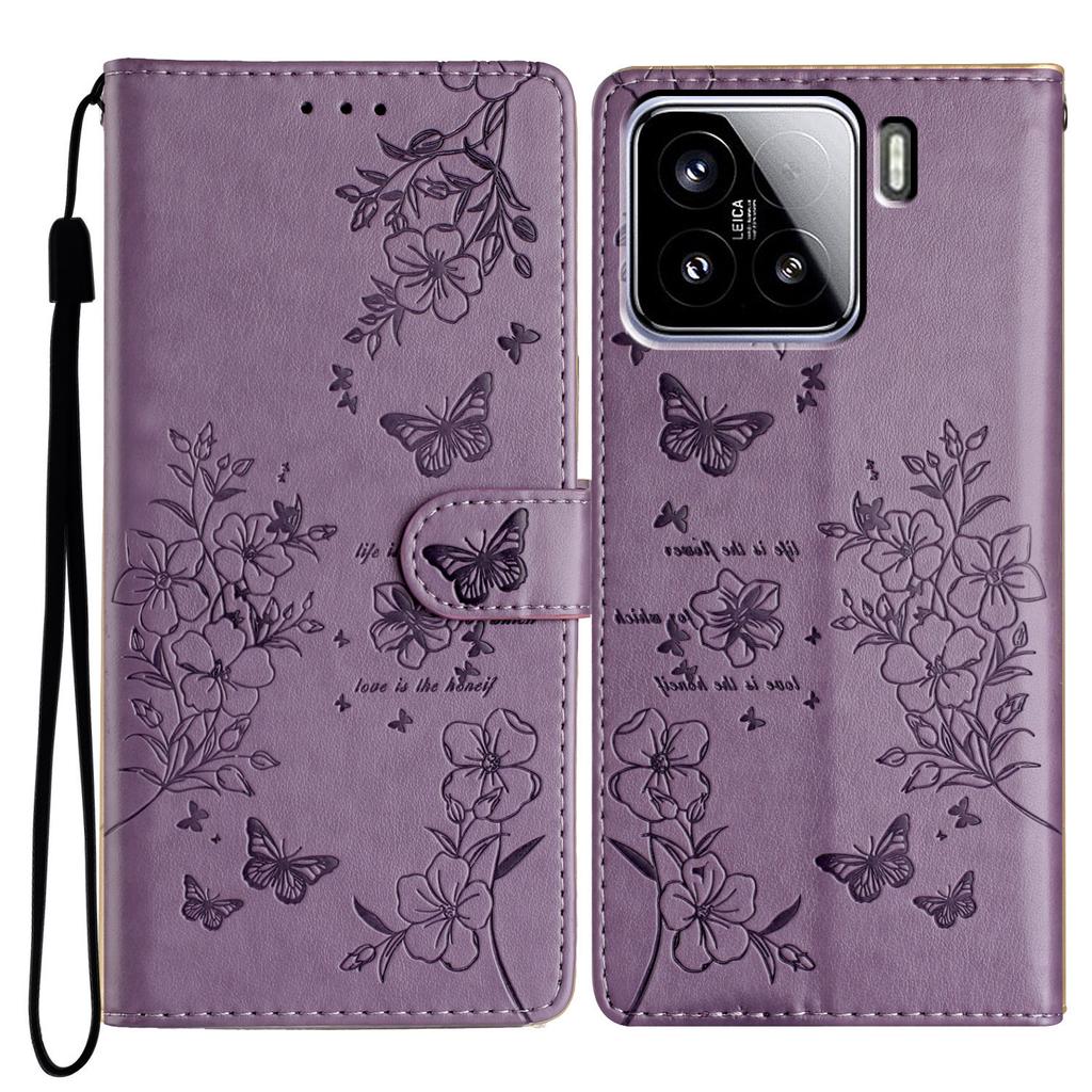 For Xiaomi 15 Wallet Phone Case Butterfly Floral Imprint Leather Flip Cover