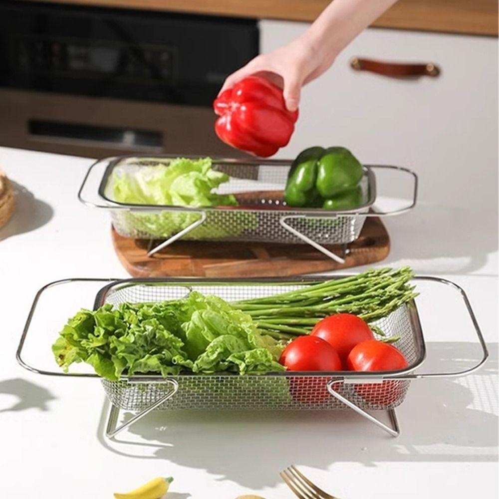 Stainless Steel Sink Drain Basket Retractable Vegetable Tableware Holder Tableware Drying