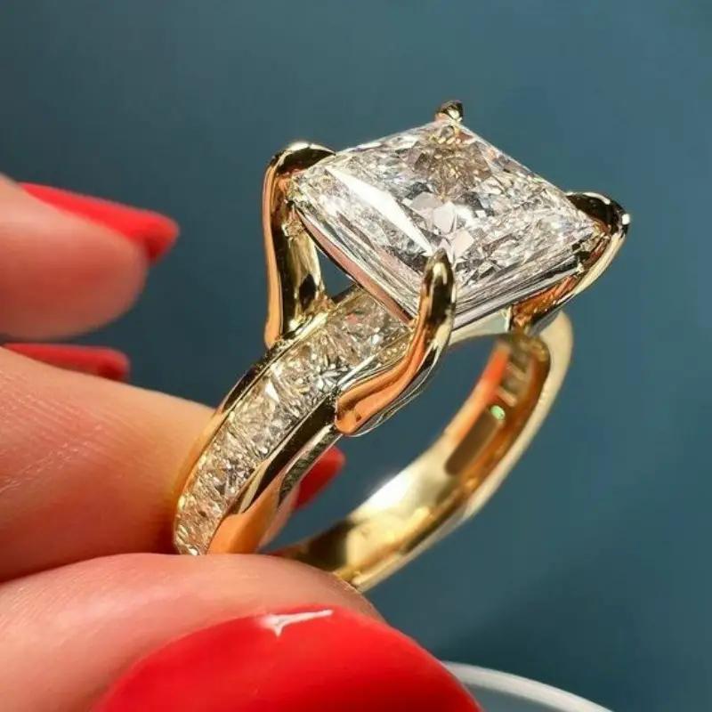 Princess Square CZ Finger Ring Female Luxury Wedding Band Accessories Gorgeous Gold Color Engagement Accessories Jewelry