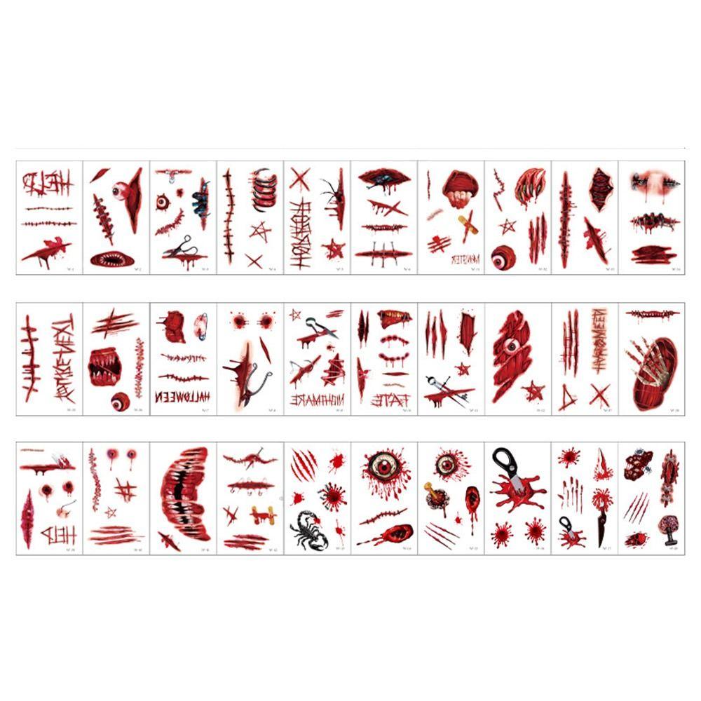 Body Makeup Temporary Tattoos Decals Multicolor Scary Wounds Scab Stickers Unisex
