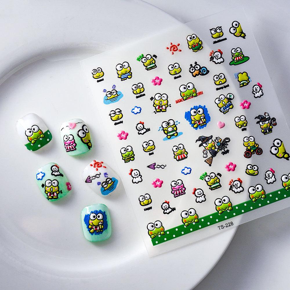 Cute Mochi Frog 5D Waterproof Nail Stickers - Embossed Green Bean Design for Nail Art