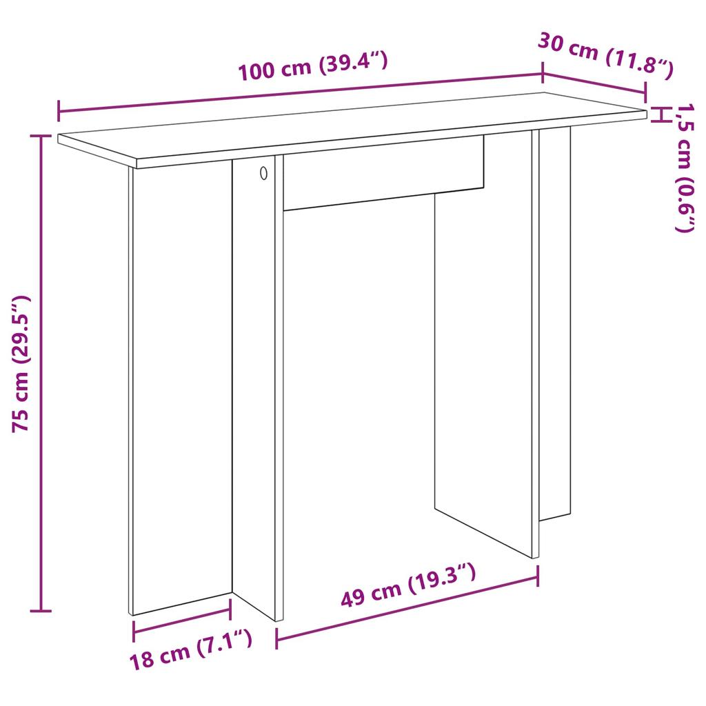 Console Table Smoked Oak 100 x 30 x 75 cm Wood Based Material