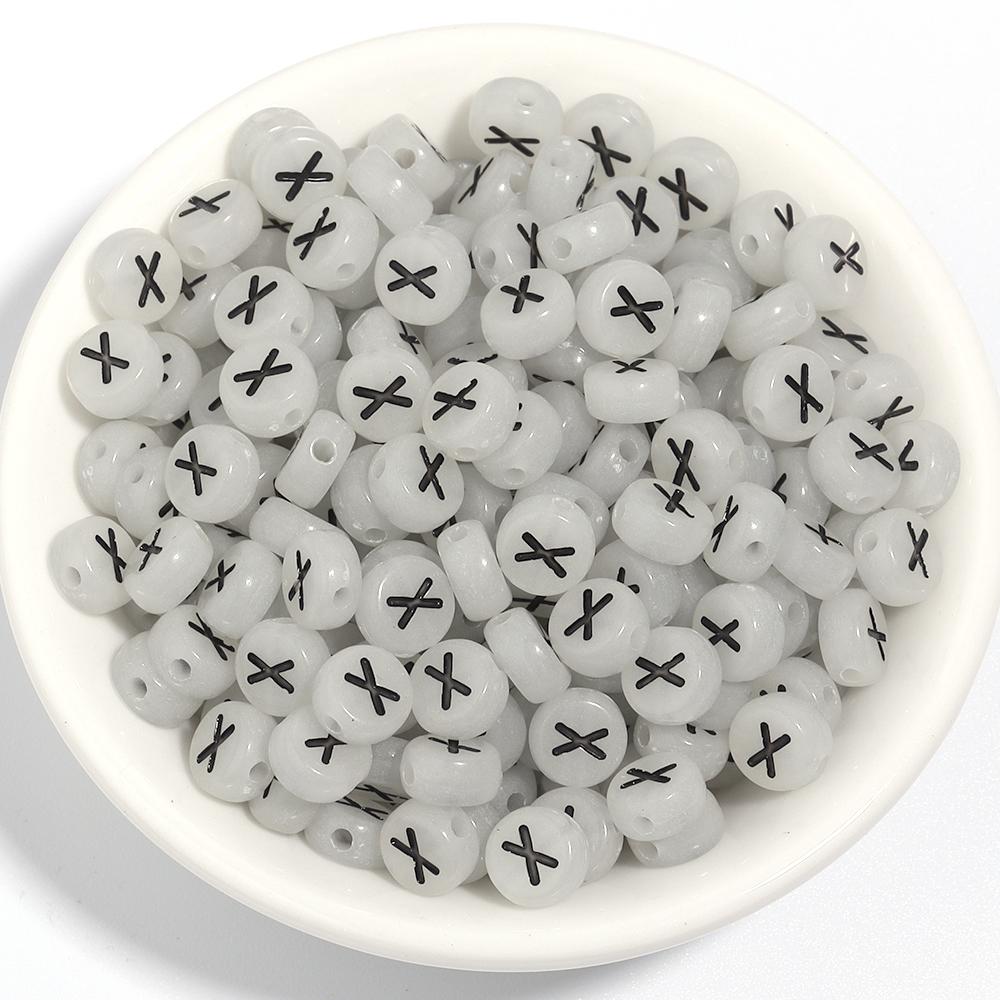 100pcs 7mm Acrylic Luminous Beads Flat Round Alphabet Loose Spacer Beads For Jewelry Making DIY Bracelets Necklace Accessories