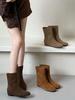 Korta stövlar dam nya stövlar 2025 nya höst- och vinterstövlar med rund tå damstövlar platt sula höjande korta stövlar nisch smala stövlar
