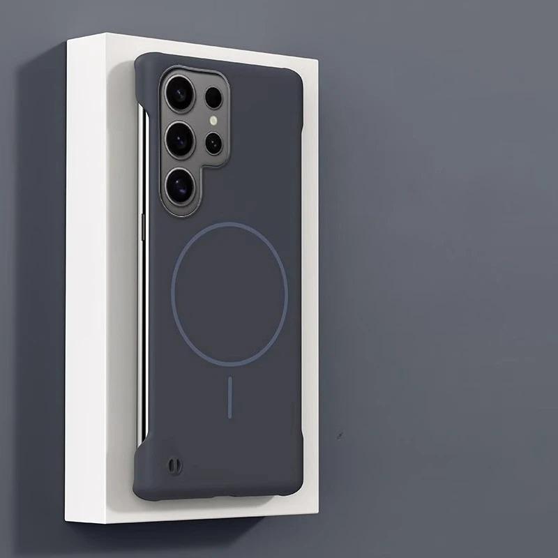 

Для Magsafe Frameless Phone Case для Samsung Galaxy S25 Ultrs S24 FE S23 Plus S22 Ultra Thin Hard Magnetic Wireless Charger Cover Galaxy S25 темно серый