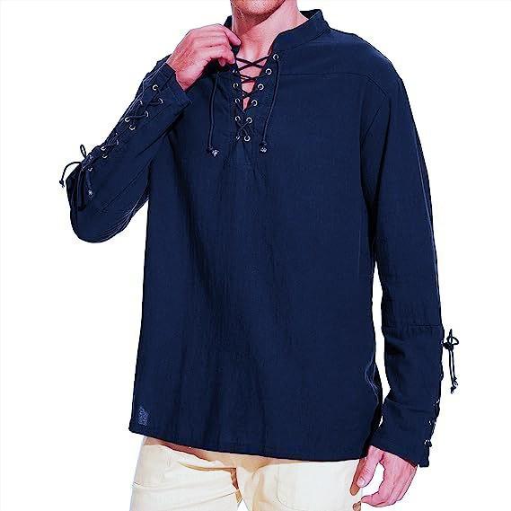 Men's Medieval Viking Shirt Renaissance Shirt Pirate Men's Long-Sleeved Halloween Cosplay Costume, Daily Casual Shirt