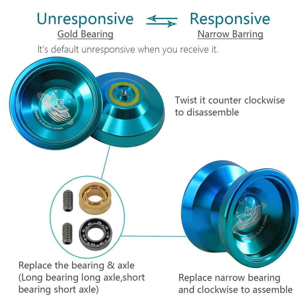 Professionelles responsives Aluminium-Yo-Yo für Anfänger, Fortgeschrittene, mit austauschbaren nicht-responsiven Kugellagern, 1 Handschuh und 5 Yo-Yo-Saiten