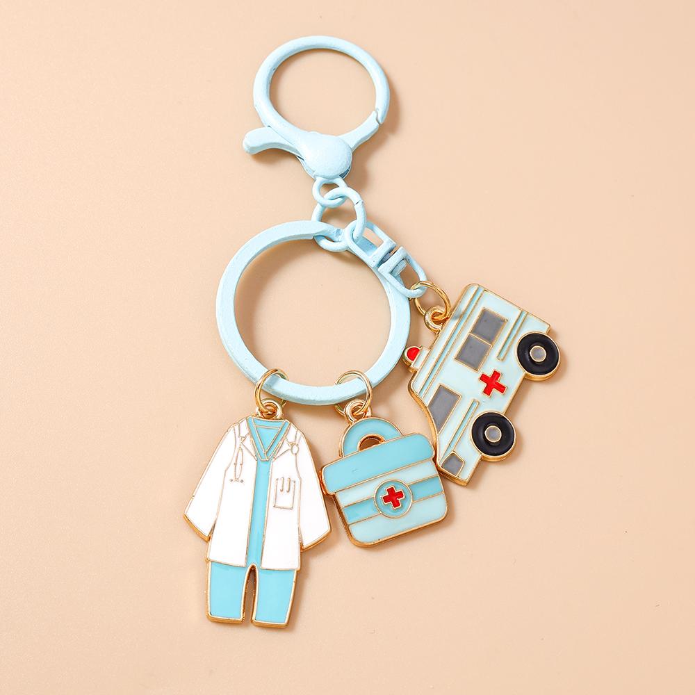 New Enamel Doctor's Gown keychain Ambulance Key Ring Pendants for Women Girls Handbag Decor DIY Key Chain Jewelry Gifts