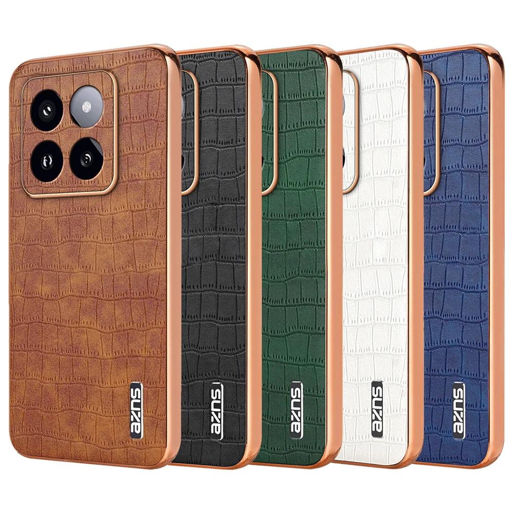 Luxury Crocodile Leather Phone Case for Xiaomi POCO X6 M6 F5 F6 Pro 4G 5G Mi 14 Ultra 13T Pro Shockproof Electroplat Frame Cover