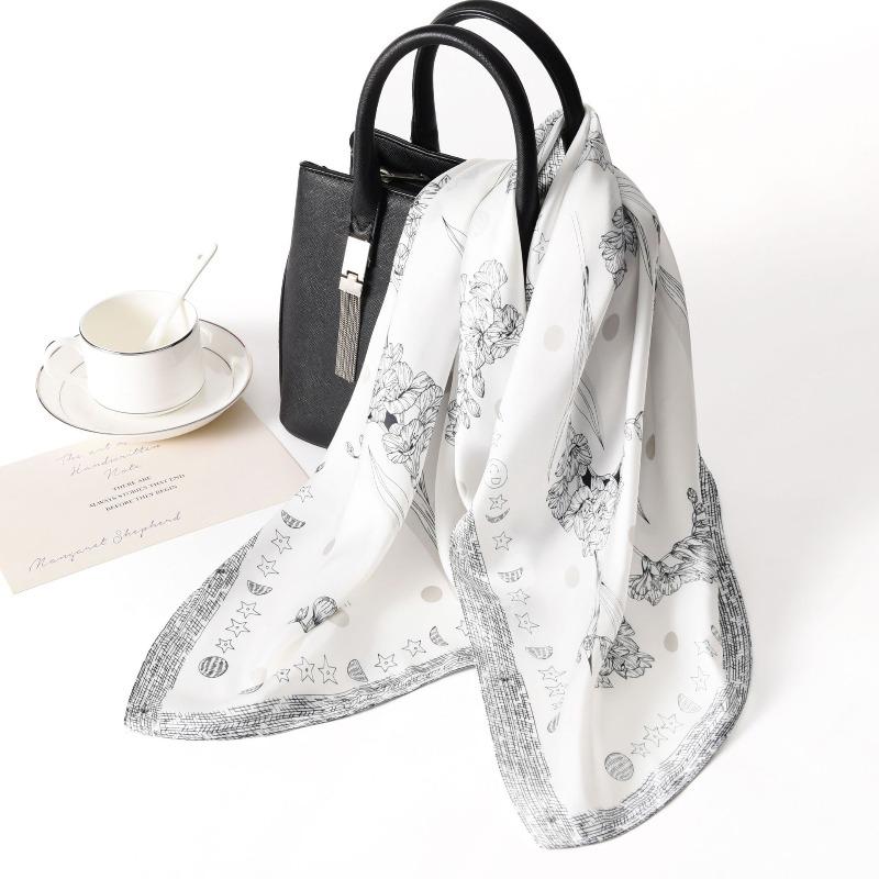 Spring and summer new simulated silk scarf women's versatile high-end sense 70 square scarf fashion printing professional small scarf