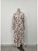 Retro Print V-Neck Waist-Cinching Long-Sleeve Women's Spring Dress 2026