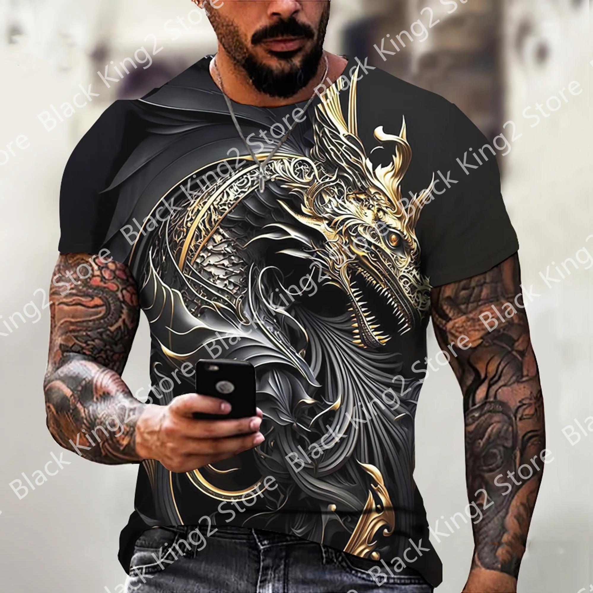 

Летний топ с круглым вырезом и принтом 3D-дракона, модные повседневные футболки с короткими рукавами для мужчин S