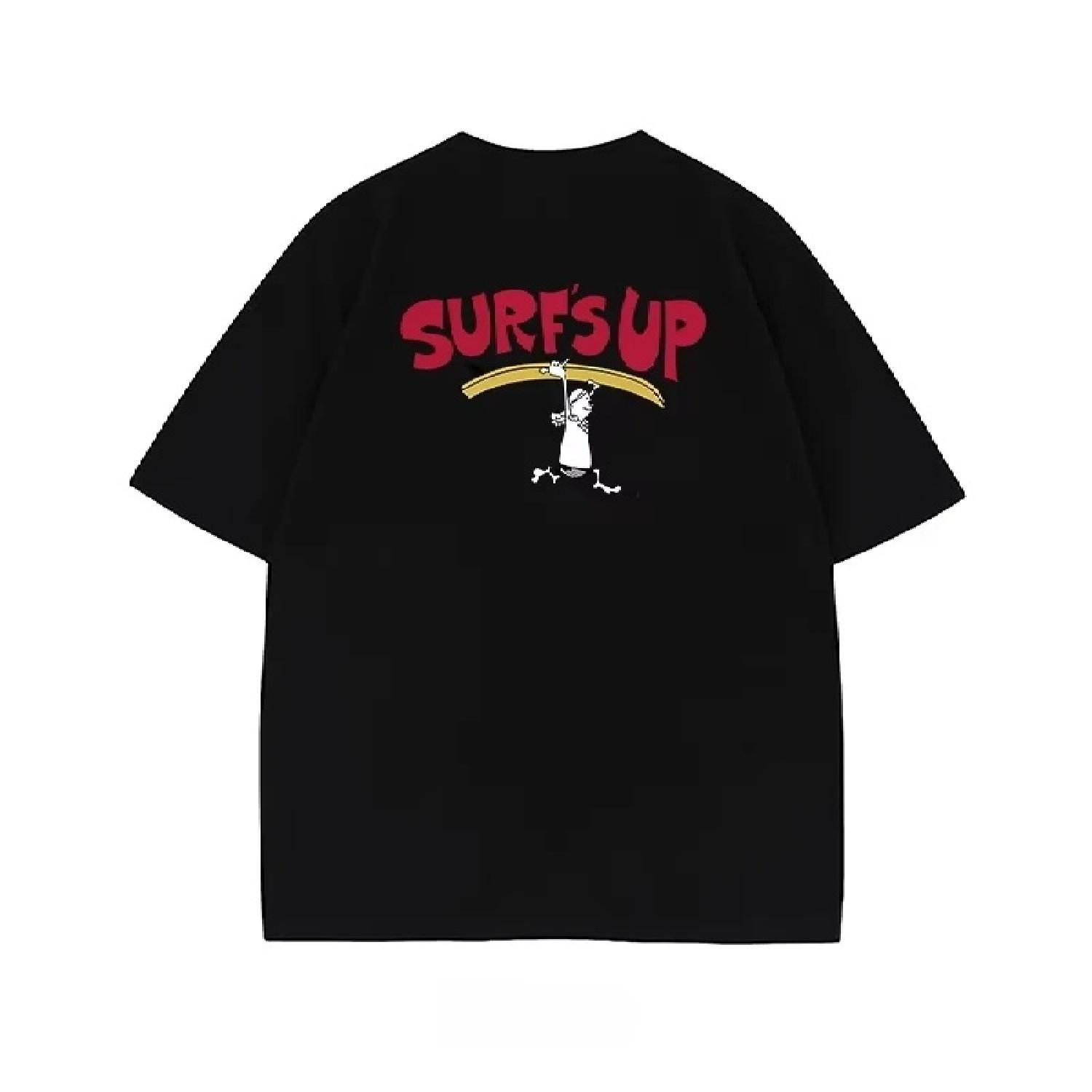 New Summer 2025 Fashionable and Fun Surf Pattern Printed Casual Loose Short-sleeved Streetwear for Men and Women S