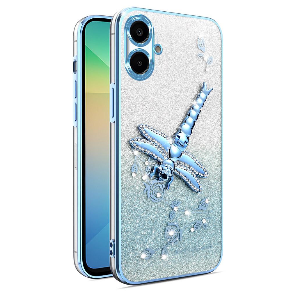 

KADEM For Samsung Galaxy A06 4G Case Dragonfly Kickstand TPU Flowers Glitter Phone Cover Blue