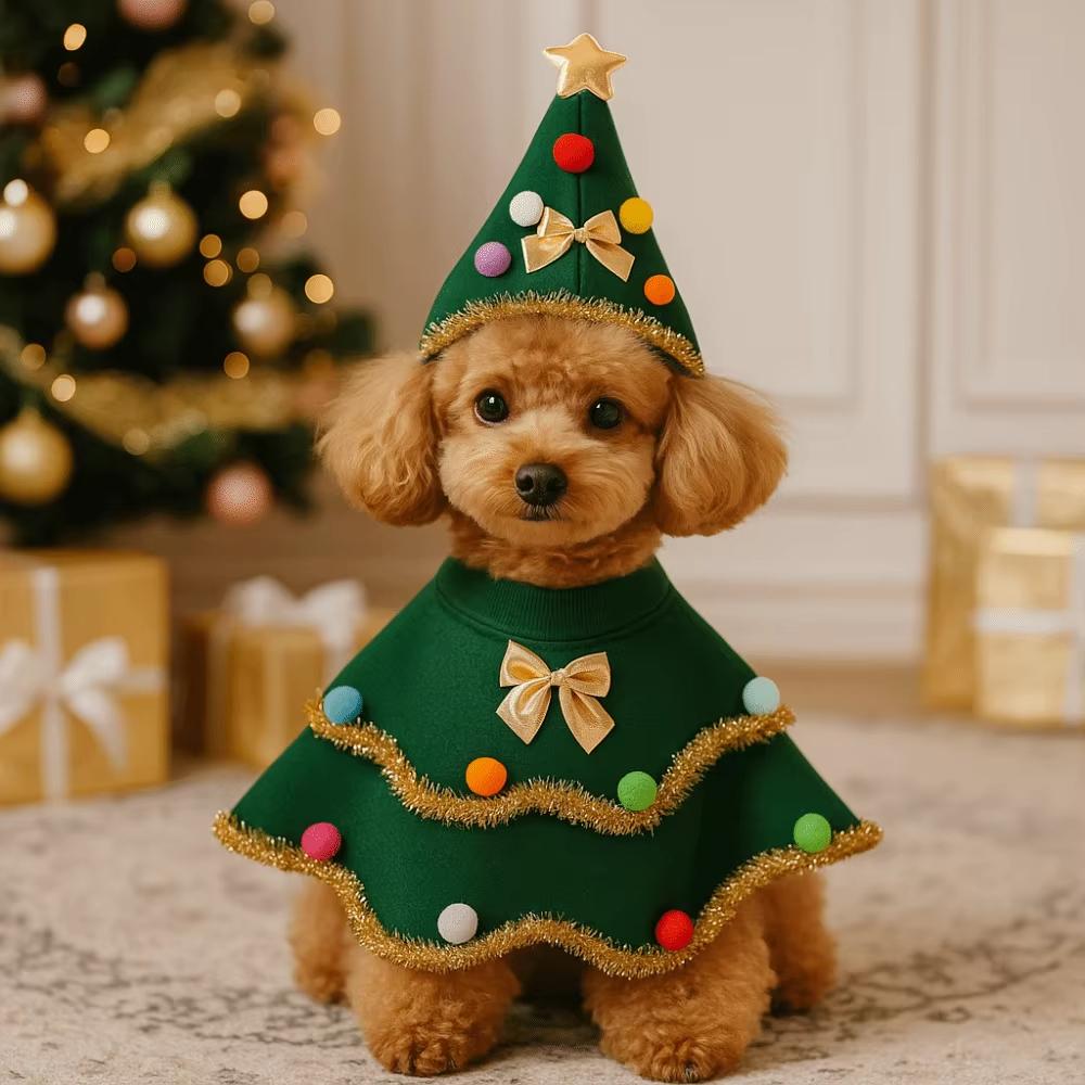 Christmas Pet Clothes Cloak Cartoon Adjustable Christmas Tree Cape Shawl Autumn And Winter Cat Dog Costume Party Supplies
