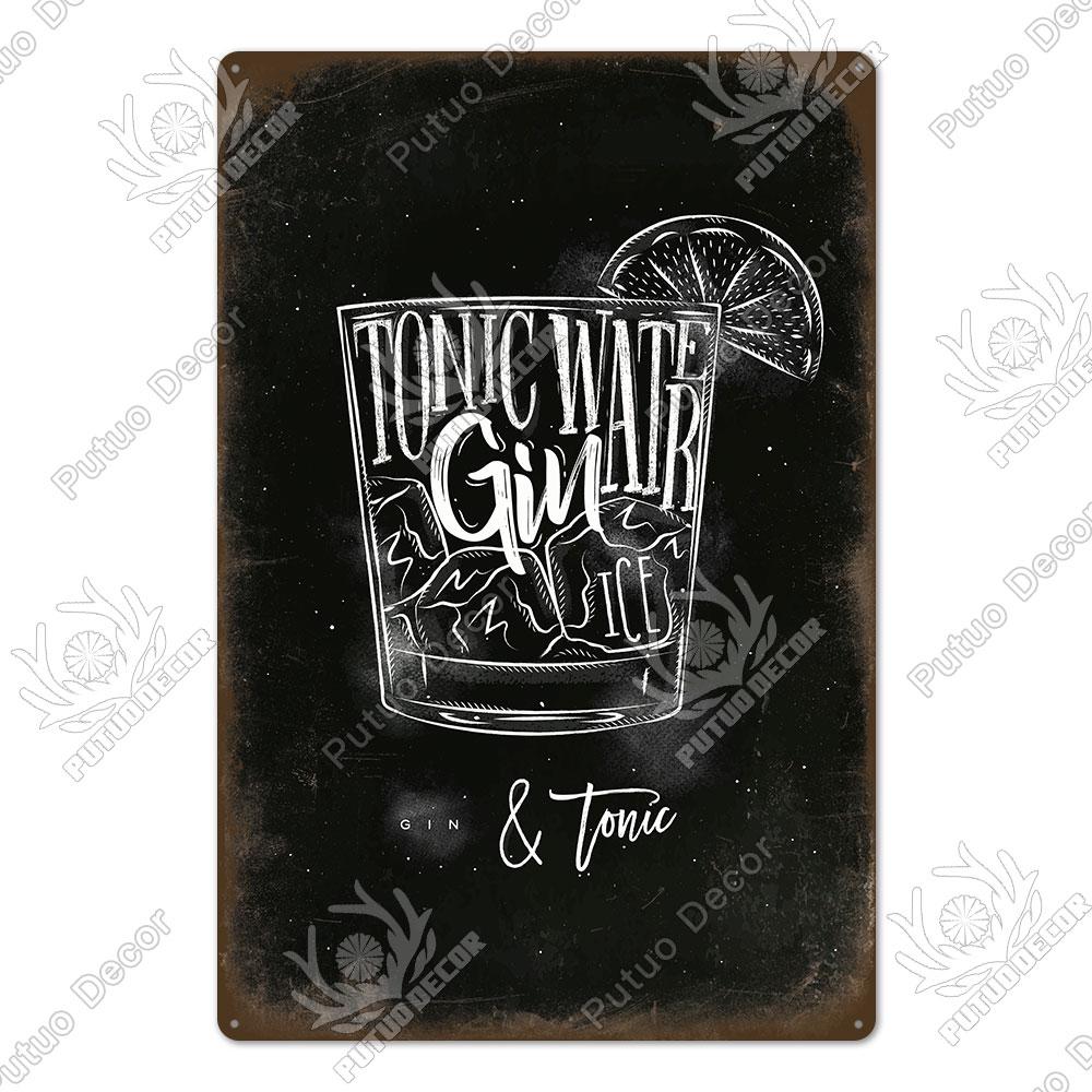 Mfoever Tin Decor Gin Brand Vintage Wine Tin Sign Metal Alcohol Plaque for Home Kitchen Bar Pub Club Man Cave Decoration Wall Decor