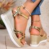Fashion Luxury Golden Open Toe Wedge Sandals Women Summer Fashion Buckle Strap High Heel Sandals Woman Crystal Platform Women\'s Slides