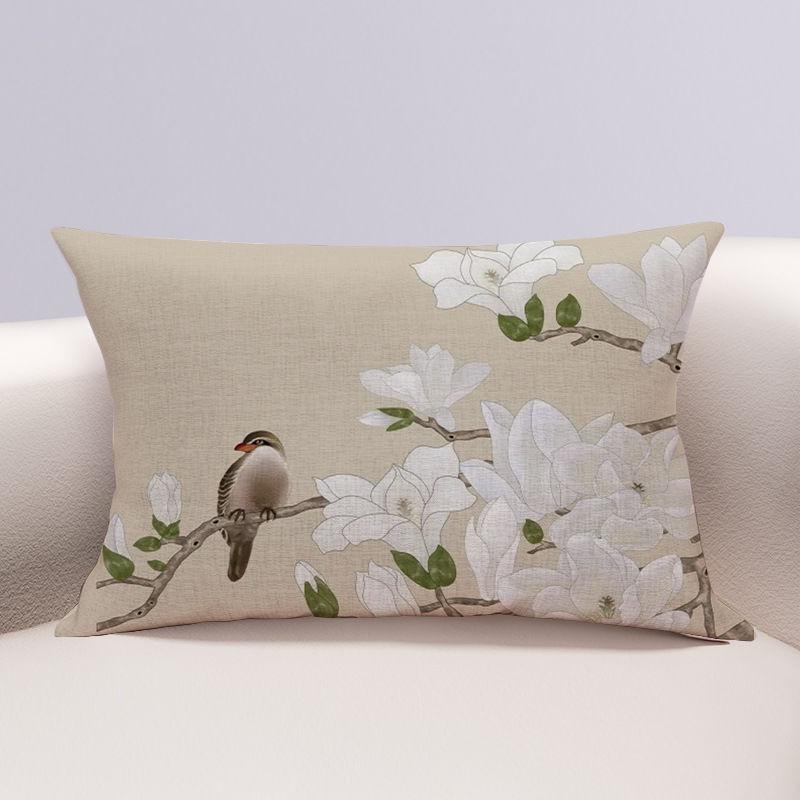

Прямоугольная подушка с изображением цветов и птиц, двухсторонняя наволочка из хлопка и конопли, подушка для домашнего дивана 50*70