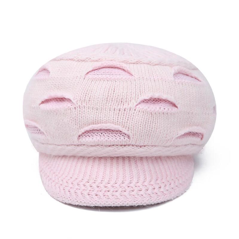 Женская зимняя вязаная беретка с плюшевой подкладкой и козырьком из кроличьего меха ZHENYUEQI One Size