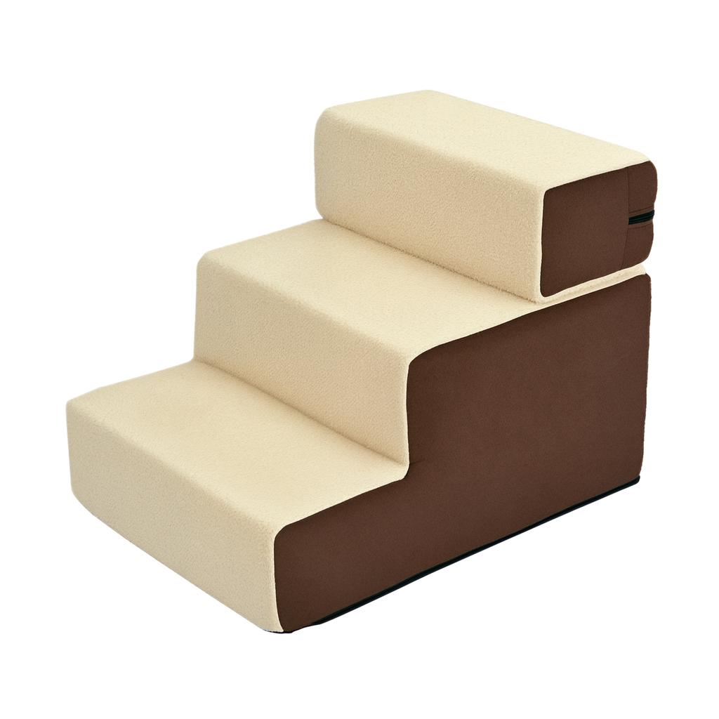 Pet Stairs Dog Stairs Cat Stairs 3 Steps for Cats and Dogs Plush Beige 54 x 40 x 39cm