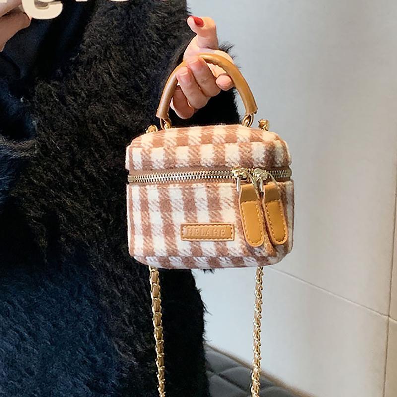 Borse a tracolla mini a quadri alla moda per donna, coreane estive, borsa a secchiello con catena a fiocco, portafoglio semplice versatile per rossetto e carte da donna