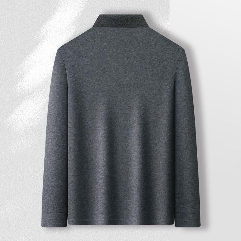 MONTAGUT Men's 100% Cotton Plaid Placket Long-Sleeve Polo Shirt