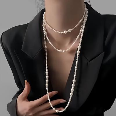 Women's Retro Multi-Layer Pearl Necklace - Elegant Sweater Chain and Collarbone Accessory