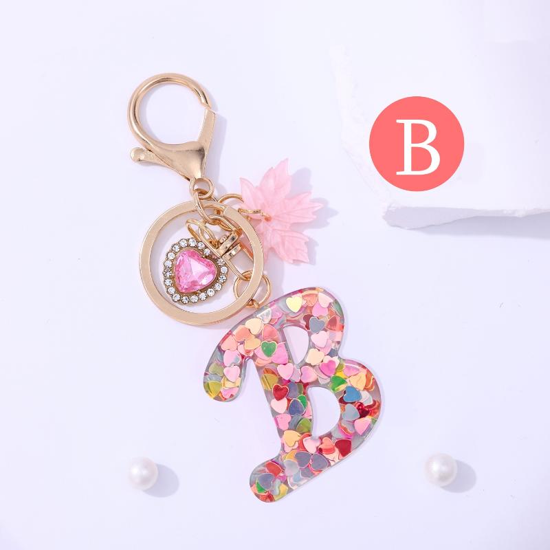 Fashion Pink A To Z Letter Keychain 26 Initials Alphabet Heart Pendant Car Keyring Backpack Hanging Decoration Couple Gift