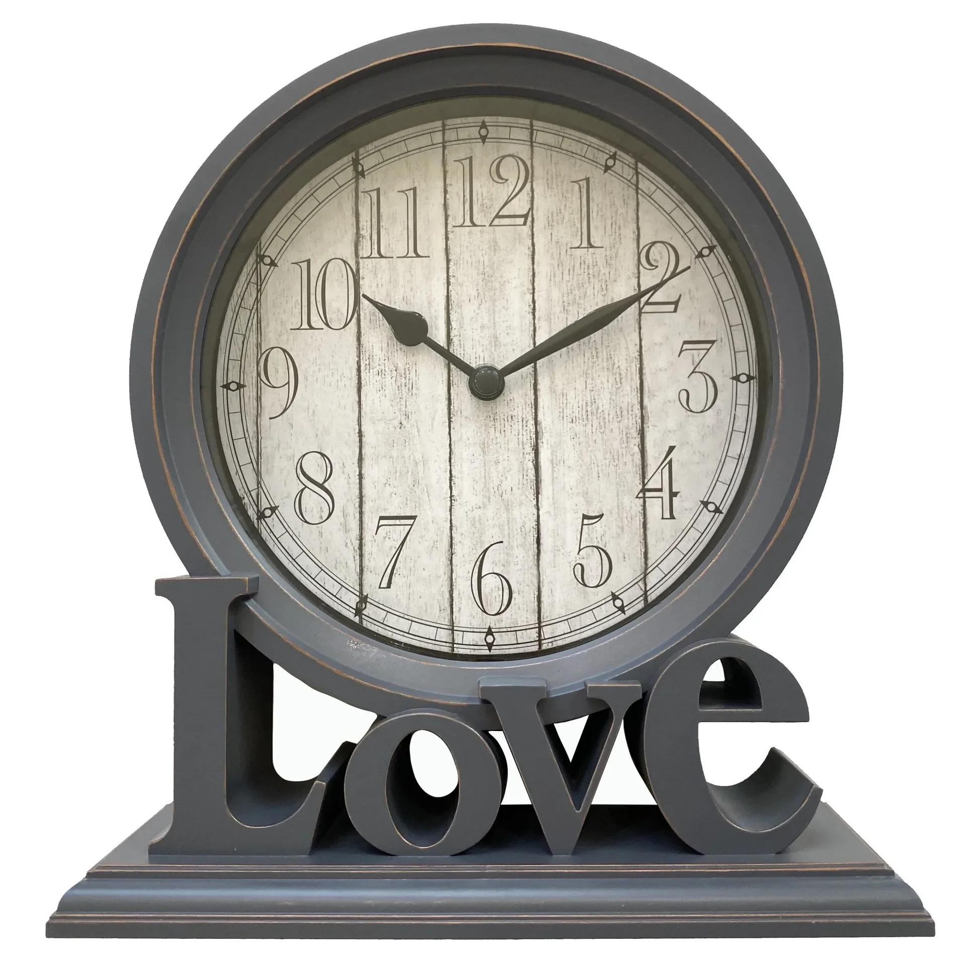 

Круглые настольные часы в европейском стиле, каминные часы, не тикающие, декоративные настольные часы Love для офиса, гостиной, спальни, фермерского дома 8 inch