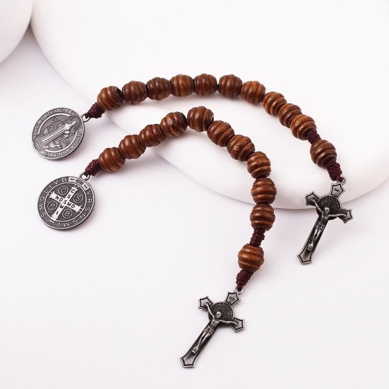 Benedict Medals Crucifix Rosary Comfortable Handling Portable Size Religious Wrist Accessories for Spiritual Devotion