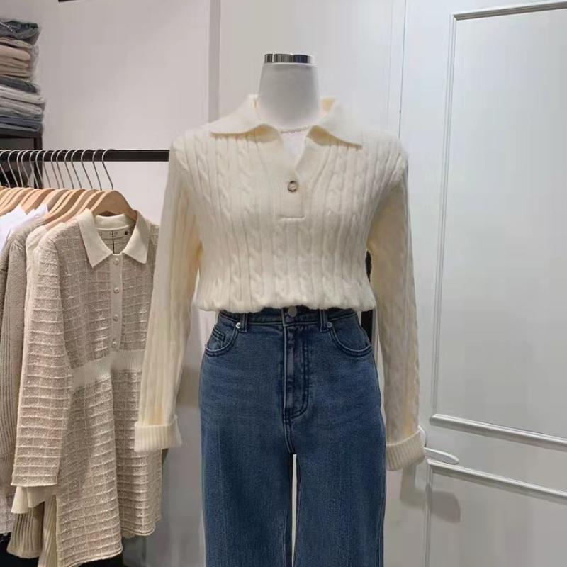 New Fashion Women Autumn Pullover Sweater Long Sleeve Turn Down Collar Winter Knitwears Jumpers Loose Knitted Sweaters for Women Elegant Tops 25311