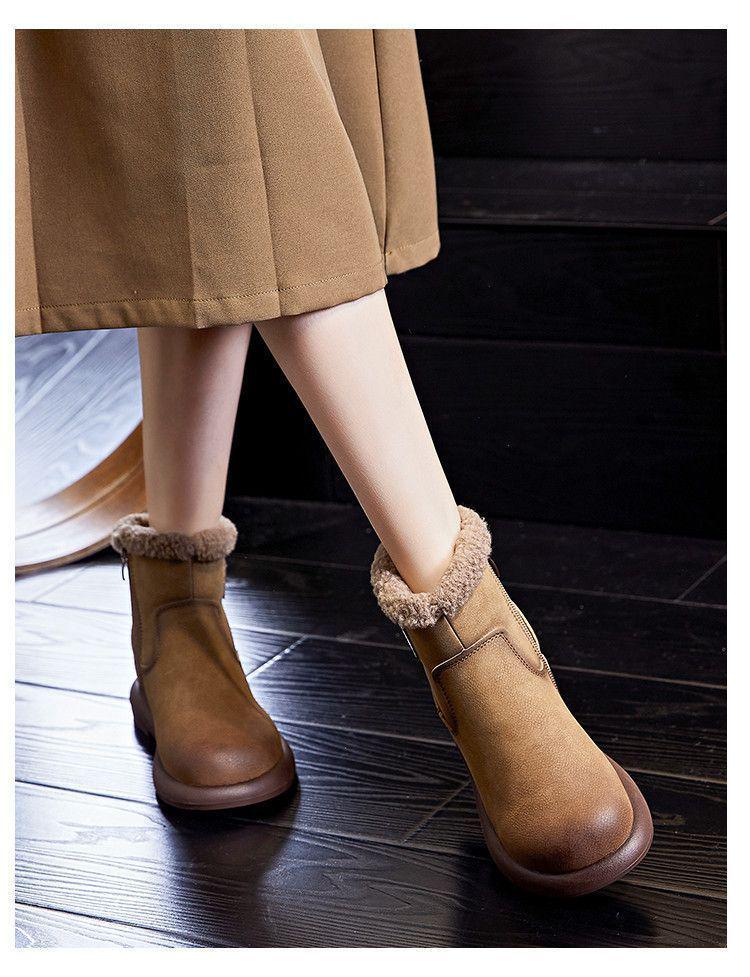 Women's Waterproof Leather Ankle Boots - Lambswool Lined Winter Snow Boots