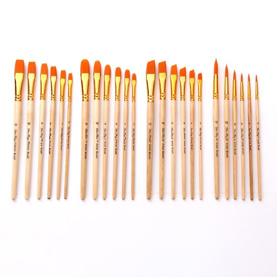 6Pcs/Set Painting Pen Set Dense Bristles DIY Soft Bristle Original Wood Color Rod Student Art Watercolor Paint Brushes Studio Supply