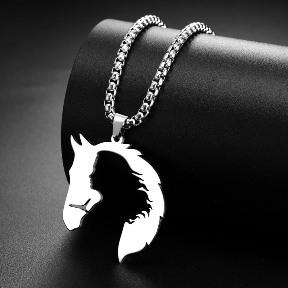 My Shape Running Horse Pendant Necklaces Women Men Stainless Steel Couple Love Heart Horse Animal Neck Chain Horse Lover Jewelry