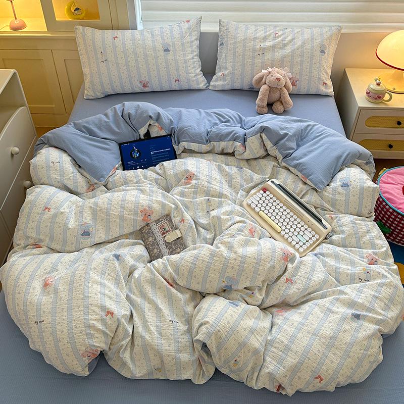 Double-Layer Gauze Cotton Printed Bedding Set - 3 or 4-Piece Options