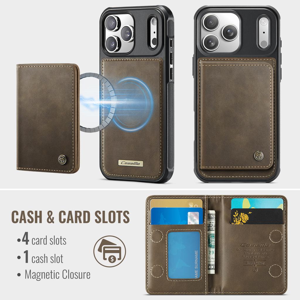 For iPhone 17 Pro Max Magnetic Case CASEME ME80 Series Leather PC TPU Phone Cover with Detachable Wallet