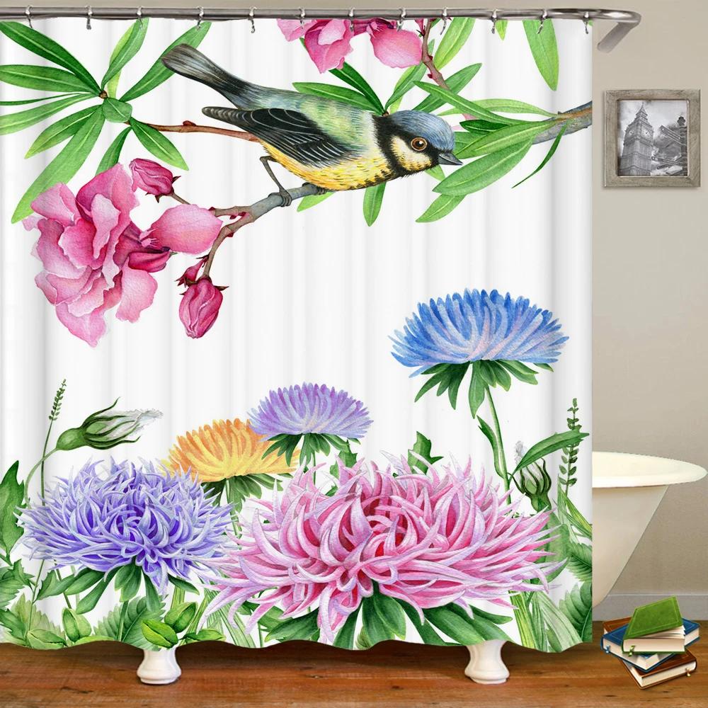 Shower Curtain Nordic Style Fresh Plant Flower Leaf 3D Printing Shower Curtains Polyester Waterproof Home Decor Curtain 180x180