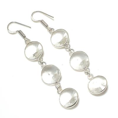 Natural White Topaz Gemstone Handmade 925 Sterling Silver Earring 2.84" S7g98